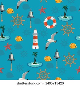 Marine seamless pattern for wallpaper, scrapbook and other design. Vector illustration.