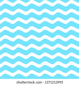 Marine seamless pattern with wavy sea. Light blue and white wavy stripes background. Ocean cruise vector illustration. Simple design for wrapping paper and textile.