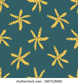 Marine seamless pattern with yellow starfish on blue background.Trendy vector illustration
