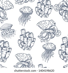 marine seamless pattern,hand drawing vector