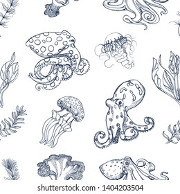 marine seamless pattern,hand drawing vector
