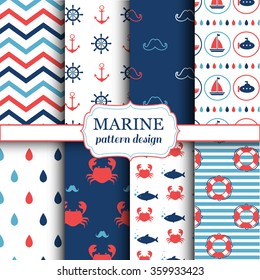 Marine seamless patterns for wallpaper, scrapbook and other design