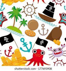 Marine seamless pirate pattern on white background. Vector