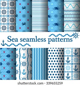 marine seamless set-vector illustration, nautical theme, underwater, crab octopus  anchor, wheel
