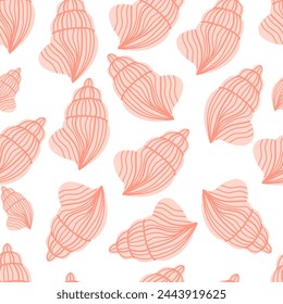 Marine Seamless Shell Pattern For Kids, Marine Background For Greetings, Invitations, Wrapping Paper Production, Textiles And Web Design.