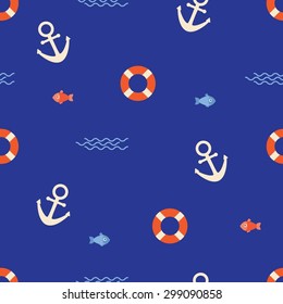 Marine seamless vector pattern on the blue background
