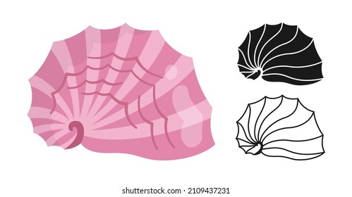 Meeresschnecken-Cartoon oder Stempel, Doodle-Umriss Schild Ozean Set. Muscheln mit Spiralnaht, Konkesenbecken. Tropisch unter Wasserdesign-Elementen Umrisssymbol-Sammlung. Einzelne Vektorgrafik