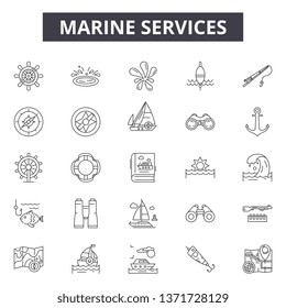 Marine services line icons, signs set, vector. Marine services outline concept, illustration: marine,service,ship,transport,cargo,transportation