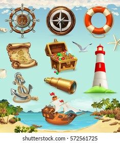Marine set. Summer vacation, 3d vector icons