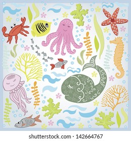 Marine set of vector illustration
