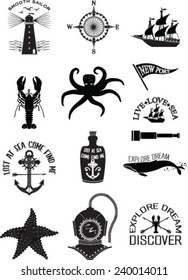 Marine set vector.Stamps.