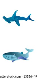 Marine set of Watercolor Vector Tropical Fish, Seaweed Coral Algae and Jellyfish Underwater Watercolor Vector illustration