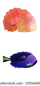 Marine set of Watercolor Vector Tropical Fish Underwater Watercolor Vector illustration