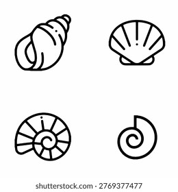 Marine Shell Icon Set Ocean Life Minimal Line Icons Bundle