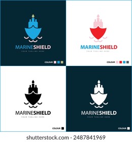 marine shield fire steamer ship logo set design template