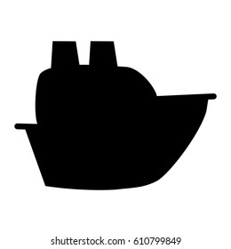 Marine ship icon Vector black and white illustration in a children's cartoon style