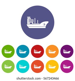 Marine ship set icons in different colors isolated on white background