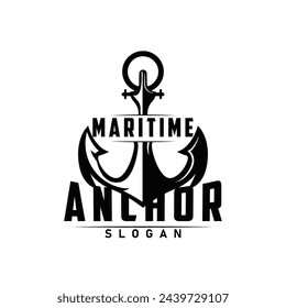 Diseño minimalista simple del logotipo del ancla del vector de la nave marina ilustración simple del ancla