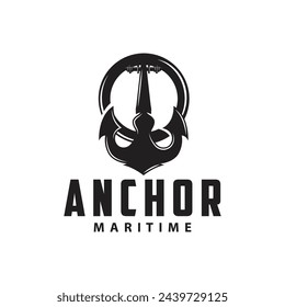 Diseño minimalista simple del logotipo del ancla del vector de la nave marina ilustración simple del ancla
