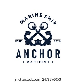 Marine ship vector anchor logo simple minimalist design anchor illustration simple marine symbol template