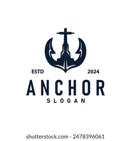 Marine ship vector anchor logo simple minimalist design anchor illustration simple marine symbol template