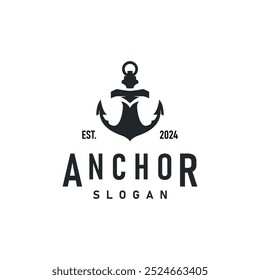 Marine ship vector anchor logo simple minimalist design anchor illustration simple marine symbol template