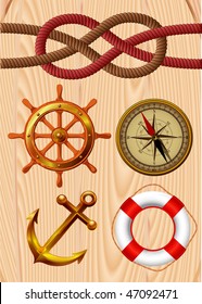 Marine signs and icons set. Vector.