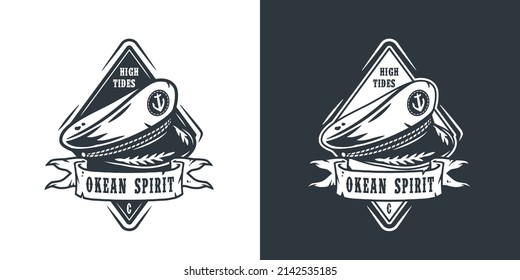 Marine skipper cap or captain hat. Nautical wanderlust and adventure illustration. Ocean explorer sailor logo