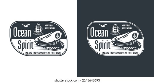 Marine skipper cap or captain hat. Nautical wanderlust and adventure illustration. Ocean explorer sailor logo
