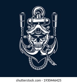 marine skull anchor new vector. premium vektor 