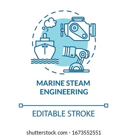 Marine steam engineering turquoise concept icon. Ship with steam powered engine. Water vessel maintenance idea thin line illustration. Vector isolated outline RGB color drawing. Editable stroke