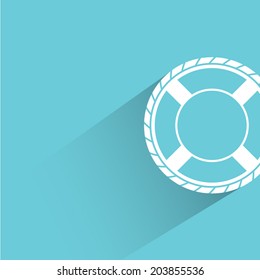 marine steering wheel, blue background, flat and shadow theme