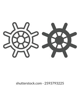 Marine steering wheel line and solid icon, marine navigation concept. Vector graphics. Ship, vessel rudder sign on white background, outline style icon for mobile or web design