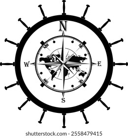 marine steering wheel with navigate compass