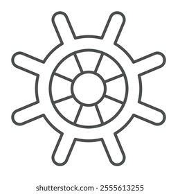 Marine steering wheel thin line icon, marine navigation concept. Vector graphics. Ship, vessel rudder sign on white background, outline style icon for mobile or web design