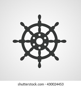 Marine steering wheel vector icon. Black helm isolated on gray background. Navy or marine sign for yacht, ship, boat or vessel.