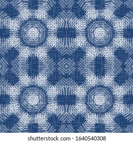 Marine Stripe Repeat Vector Seamless Pattern. Aquamarine Tablecloth Cell Design. Modern Tartan Wallpaper. Denim Cross Network Illustration.
