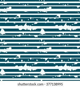 Marine stripe. Seamless pattern with blue and white stripes and spots of ink. Vector illustration