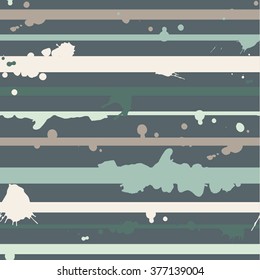 Marine stripe. Seamless pattern with blue and white stripes and spots of ink. Vector illustration