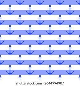 Marine striped seamless pattern with an anchor. Seamless texture for print, textile, fabric