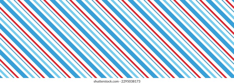  Marine style diagonal stripes pattern. Sailor, nautical blue, red and white color lines background