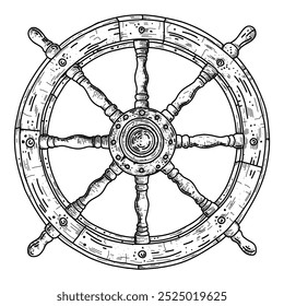 The marine style of the engraving and the marine element. Rudder. The ship's wheel.