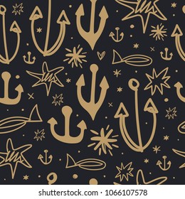 Marine summer print. Decor, wallpaper, background. Isolated vector objects.