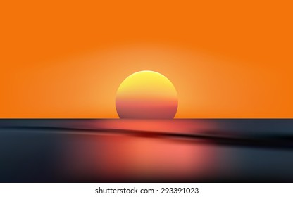 Marine sunset, night landscape. Vector illustration.