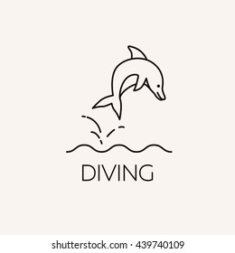 Marine symbol. Diving and underwater object. Summer concept illustration - dolphin jumping out of the water.