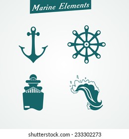 Marine symbols: anchor, ship, wave, steering