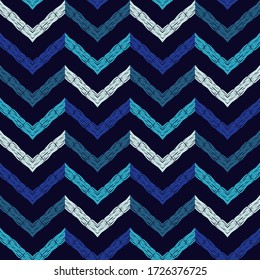 Marine theme. Design with manual hatching. Blue. Patterned texture. Ethnic boho ornament. Seamless background. Vector illustration for web design or print.