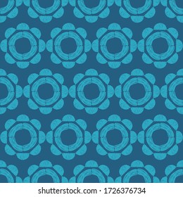 Marine theme. Design with manual hatching. Blue. Patterned texture. Ethnic boho ornament. Seamless background. Vector illustration for web design or print.