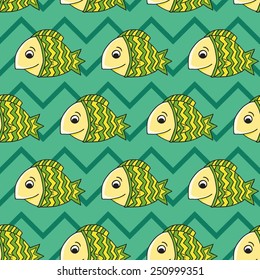 Marine theme. Fish vector seamless pattern.