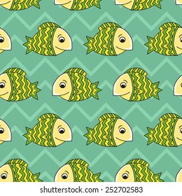 Marine theme. Fish vector seamless pattern.